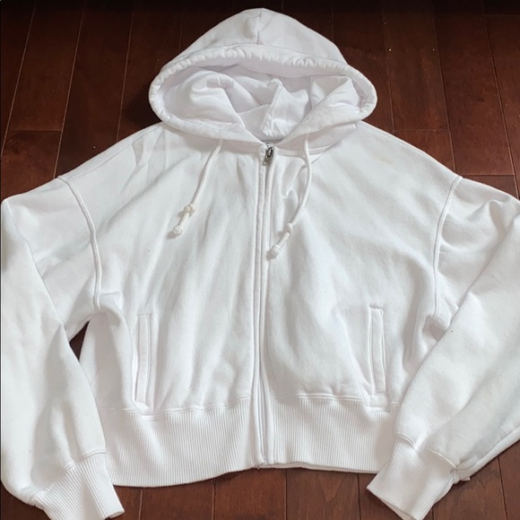 cropped white zip hoodie